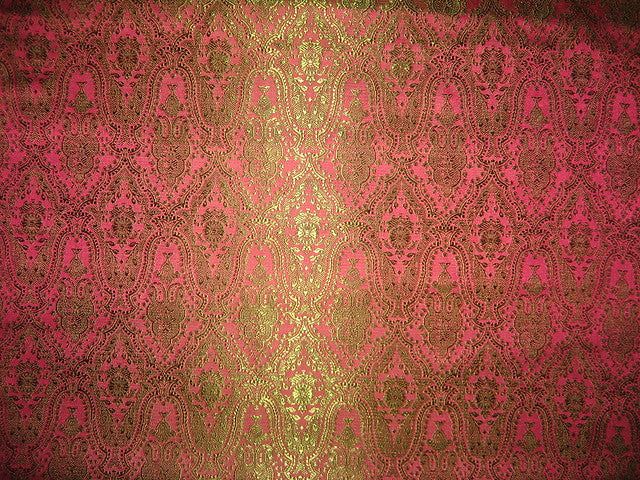 Silk Brocade fabric Pink & Green color 44" wide BRO129[4]