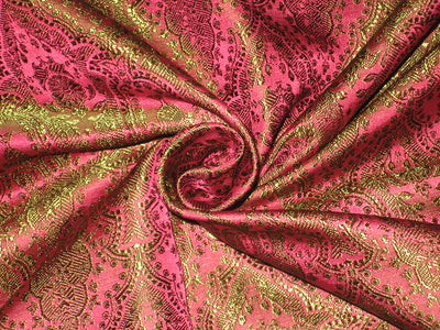 Silk Brocade fabric Pink & Green color 44" wide BRO129[4]