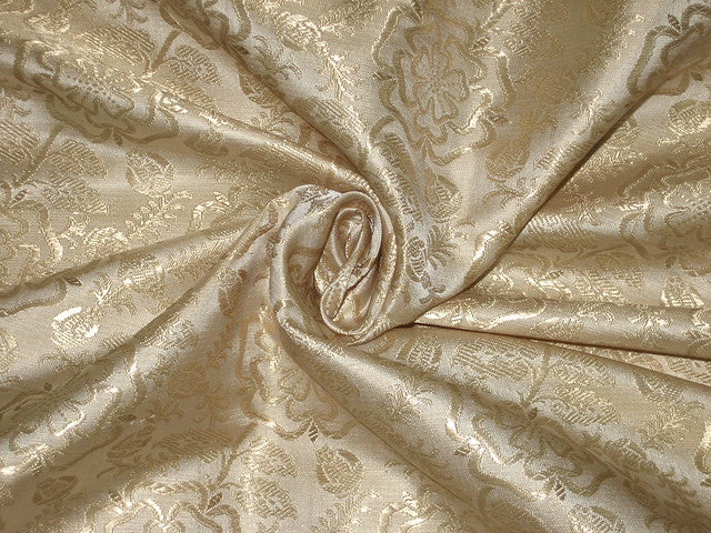 Silk Brocade fabric Golden Cream Colour floral pattern 44" wide BRO129[1]