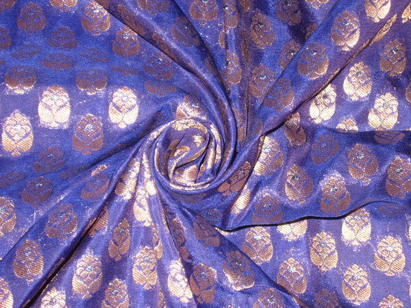 SILK BROCADE FABRIC Blueish Purple & metallic BRO133[5]