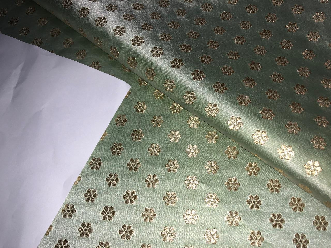 Brocade Fabric with metallic gold small flower motif Jacquard 44" WIDE BRO982 available in 4 colors peach,sea foam,pistachio and silver grey