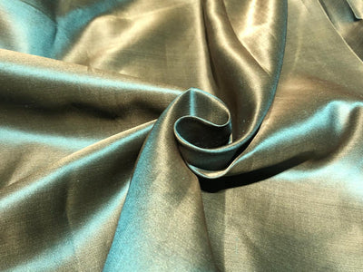 100% PURE SILK SATIN DUPIONI FABRIC TWILL WEAVE JACQUARD with slight slubs  reversable golden green and teal54" wide DUP424