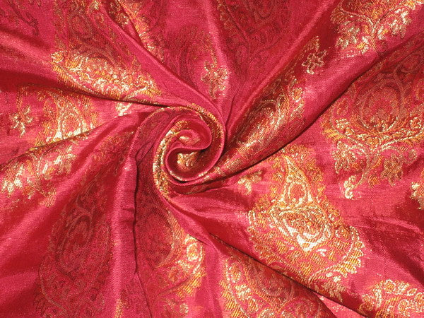 Silk BROCADE FABRIC Hot Pink, Brown & Metallic Gold BRO135[1]