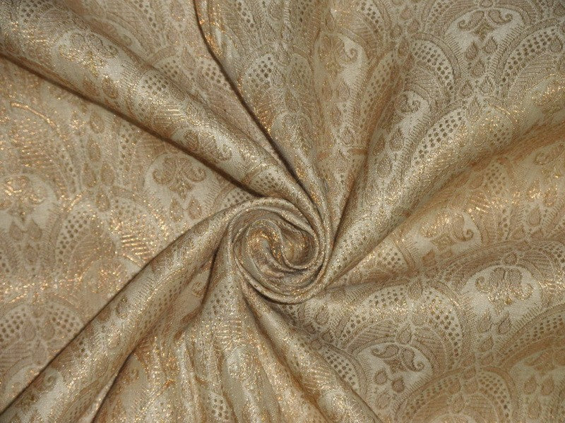 Silk Brocade Fabric Gold metallic & Creamy Ivory color 44" wide BRO205[5]