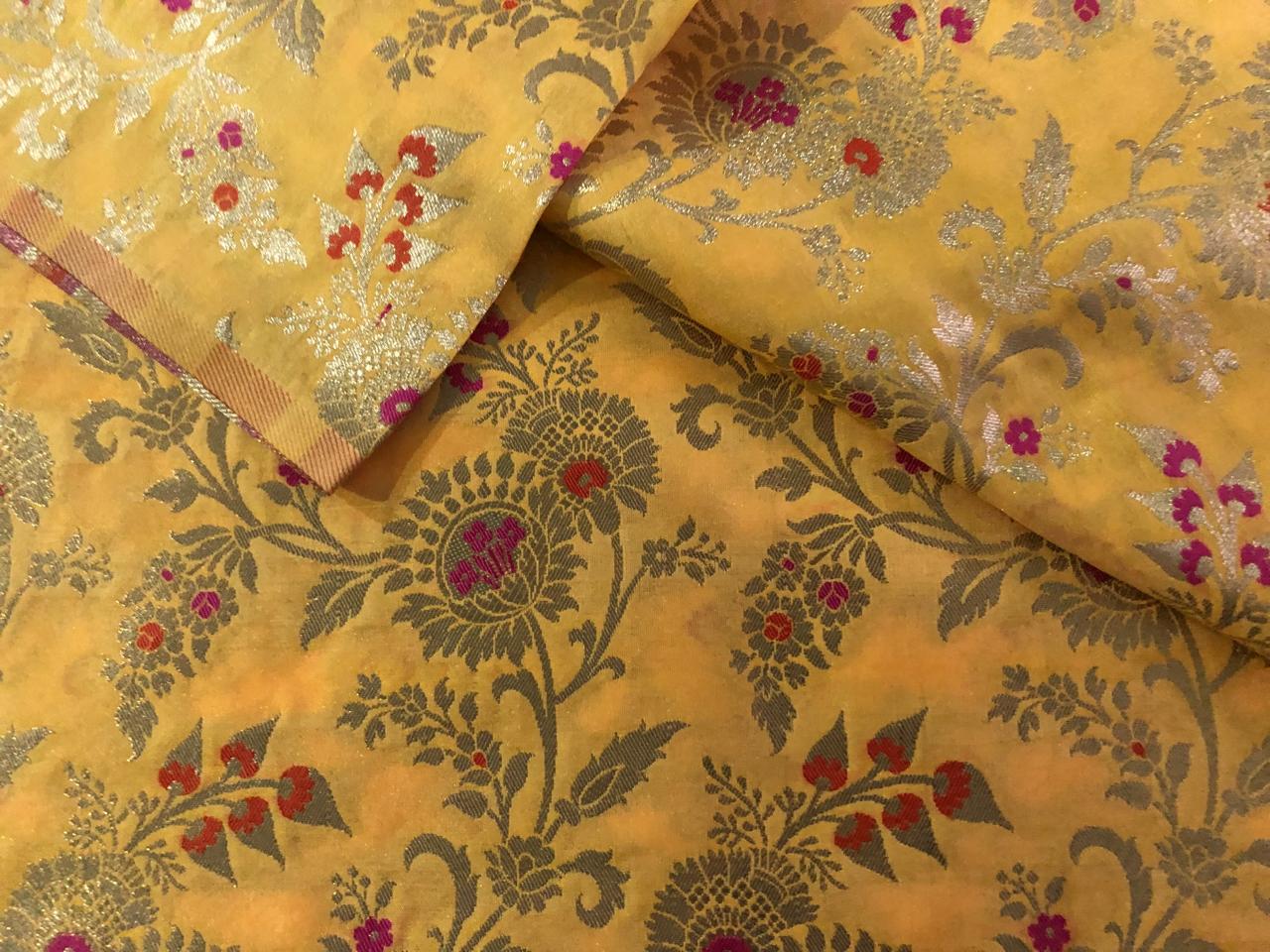 Brocade fabric 44" wide floral metallic jacquard available in 4 colors yellow/burgundy, black and white