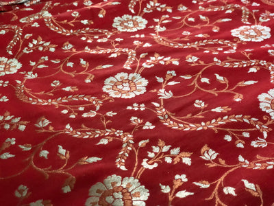 Silk Brocade fabric red with metallic silver and bronze BRO1036[2]