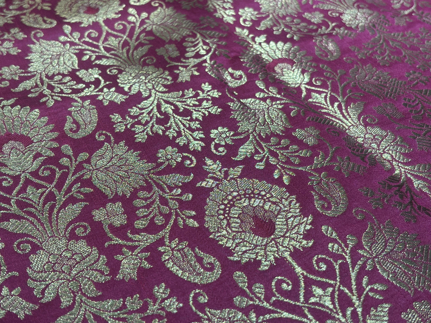 Silk Brocade fabric 44" with metallic gold jacquard available in 3 colors bright pink, black and burgundy [BRO1059]