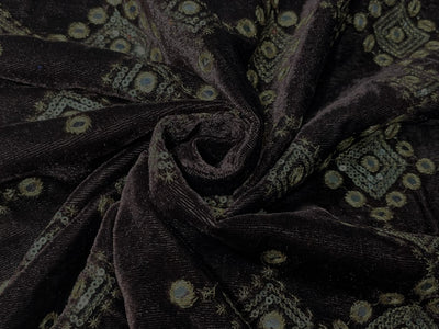 Micro Velvet Fabric Embroidered 44" wide available in 2 colors emerald green and brown