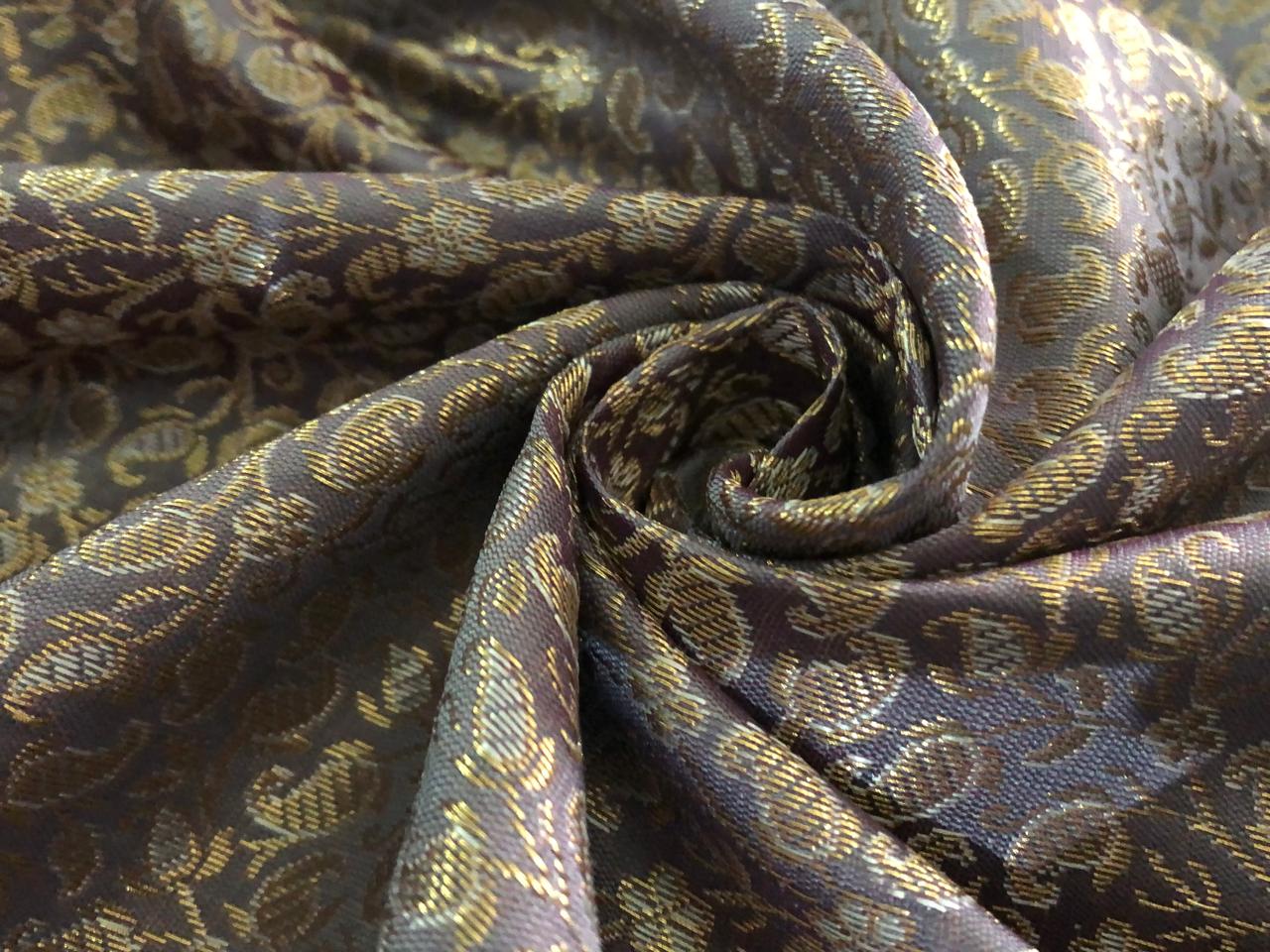 Silk Brocade fabric with subtle metallic gold jacquard available in 3 colors red , grey and burgandy  BRO989[4/5/6]