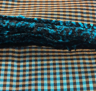 100% silk dupion  Plaids fabric teal blue and mustard gold  DUPNEWC30[2]