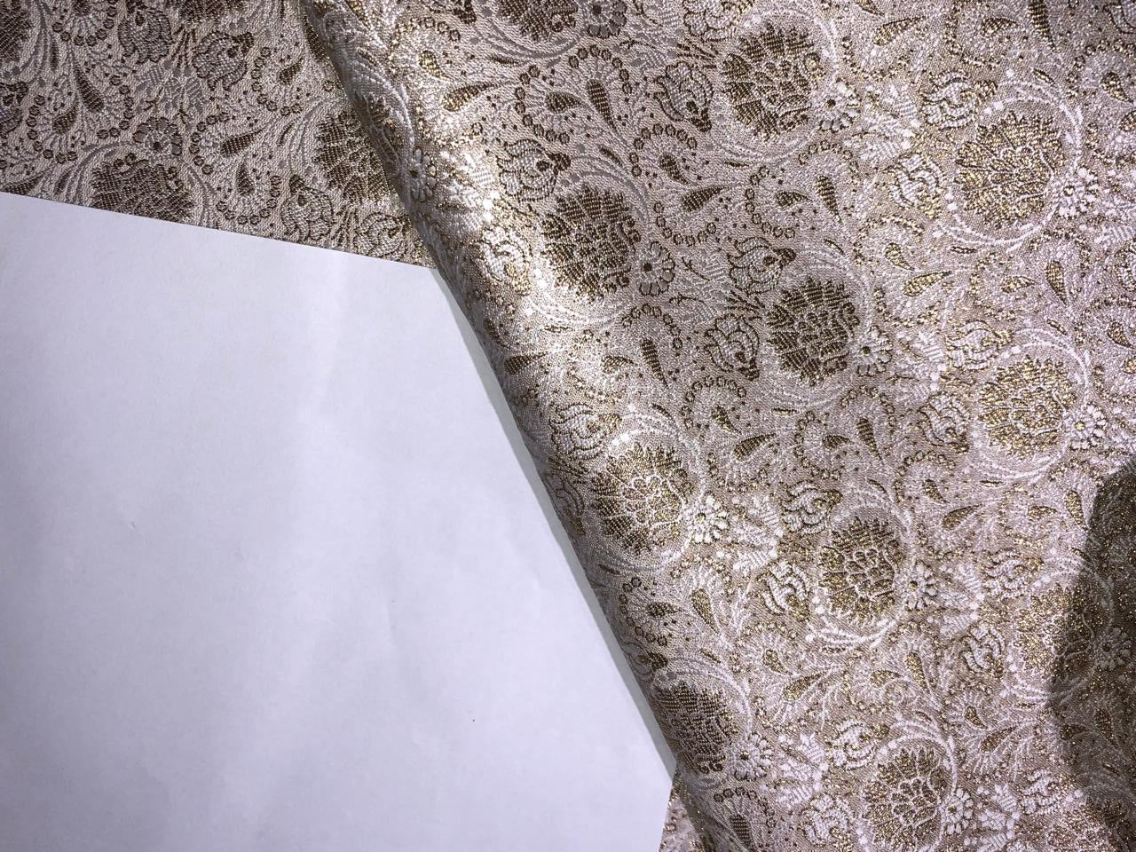 Silk Brocade fabric 44" wide  IVORY WITH METALIC GOLD INTRICATE JACQUARD BRO980[4]