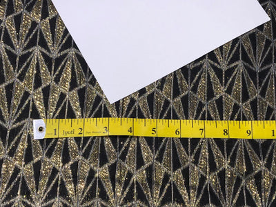 COTTON FABRIC 54" WIDE BLACK WITH GOLD  METALIC LUREX STRIPES [16797]