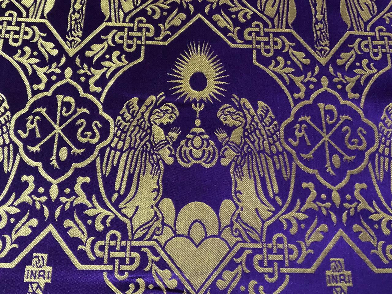 Brocade fabric VESTMENT 60" wide  available in PURPLE AND GOLD JESUS CHRIST WITH HIS ANGELS BRO962A