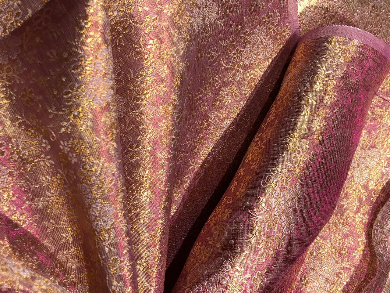 Silk Brocade fabric 44" two tone pink x gold floral  jacquard BRO1046[3]