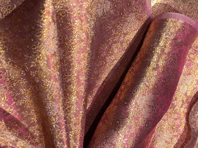 Silk Brocade fabric 44" two tone pink x gold floral  jacquard BRO1046[3]