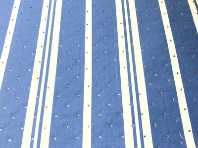 100% Cotton Denim  Fabric 58" wide BLUE WHITE STRIPE WITH RHINESTONES [16862]