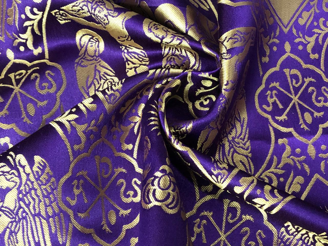 Brocade fabric VESTMENT 60" wide  available in PURPLE AND GOLD JESUS CHRIST WITH HIS ANGELS BRO962A