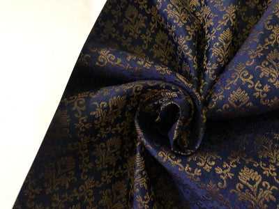 Silk Brocade fabric INK BLUE color with metallic antique gold 58" wide BRO935[1]