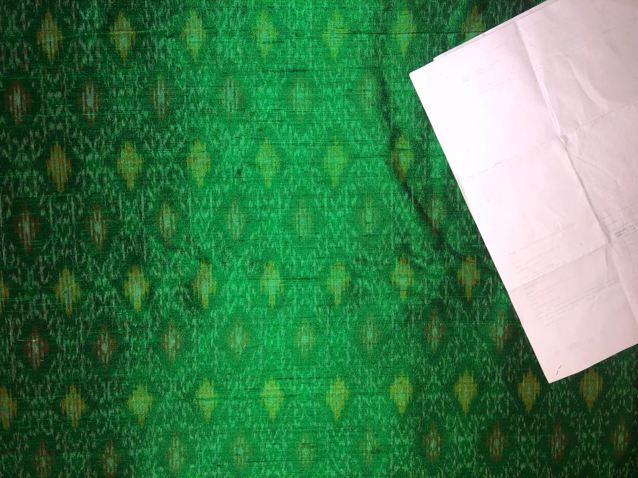 100% pure silk dupion ikat fabric green color 44" wide available in 2 combinations[18473/74]