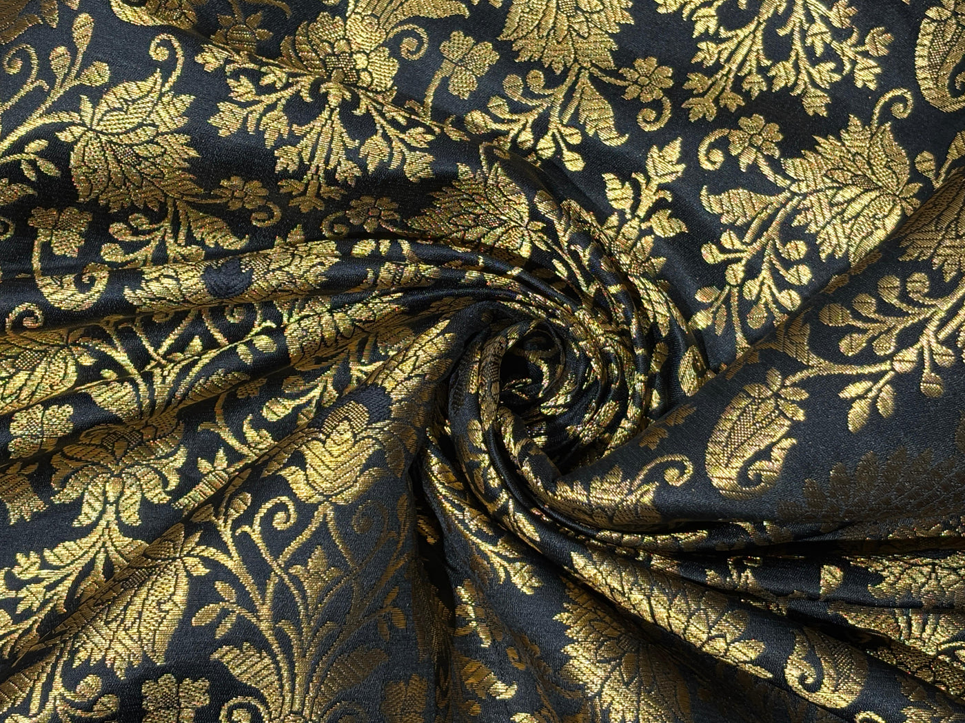 Silk Brocade fabric 44" with metallic gold jacquard available in 3 colors bright pink, black and burgundy [BRO1059]