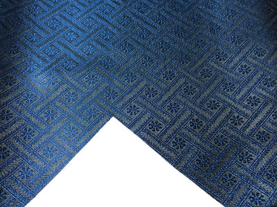 Silk Brocade  fabric~ satin 44" wide   jacquard INK BLUE AND BLACK GEOMETRICAL  BRO996[2]