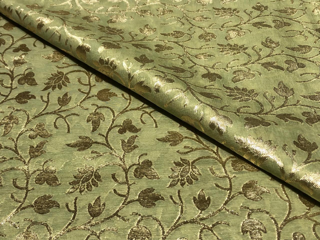 Silk Brocade fabric 44" wide light olive with all over floral gold Jacquard BRO946A[1]