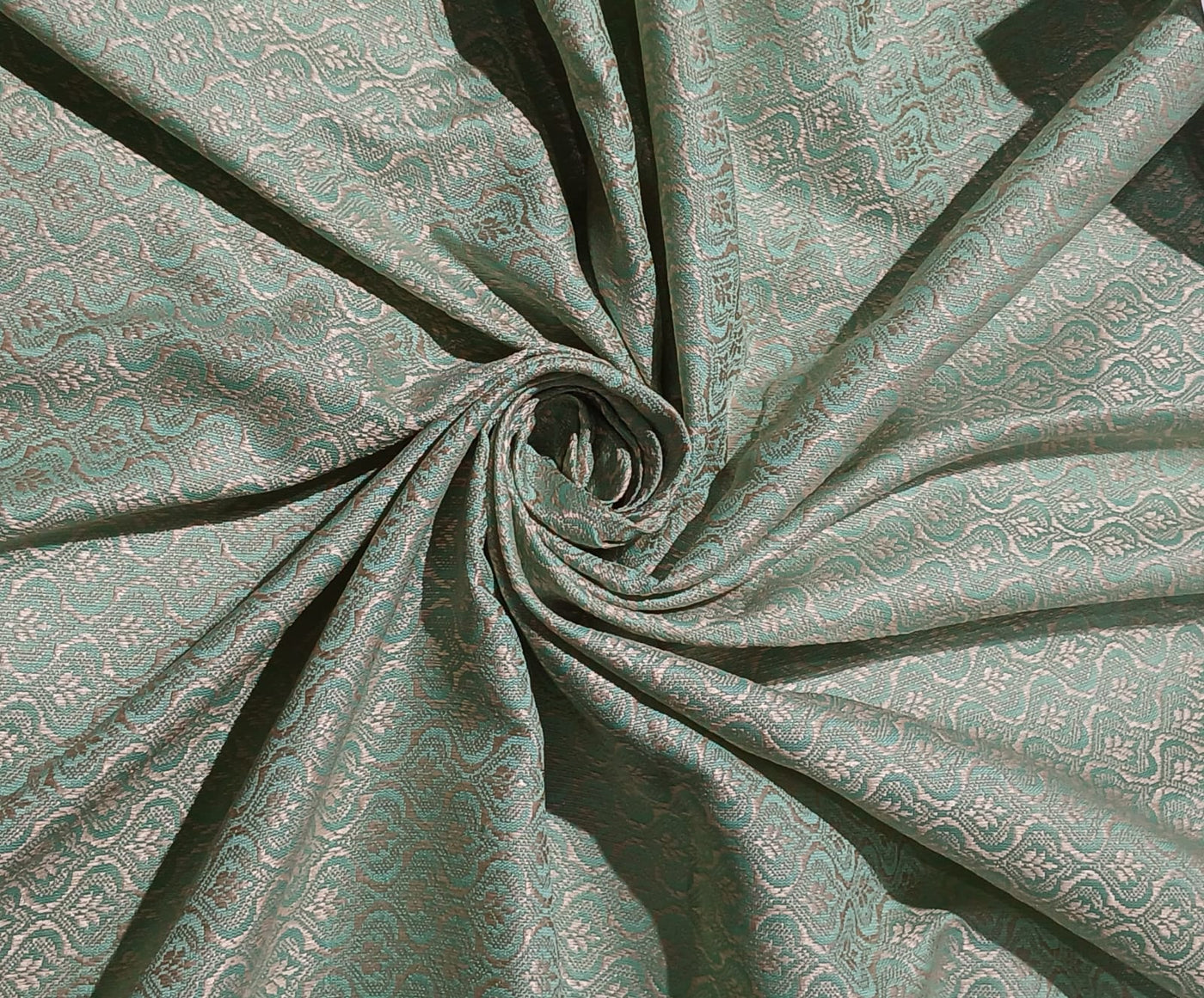 Silk Brocade fabric with leaf  jacquard available in3 colors sky blue , mint and lilac BRO990