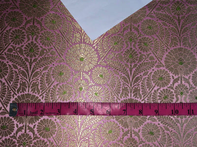 Brocade Fabric PINK with floral Jacquard x metallic gold  Color 44" WIDE BRO979[3]