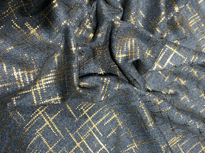 100% Cotton Denim Fabric with foil print 58" wide available in 3 colors light dusty greenm, light blue and darker blue[17720/21/22]