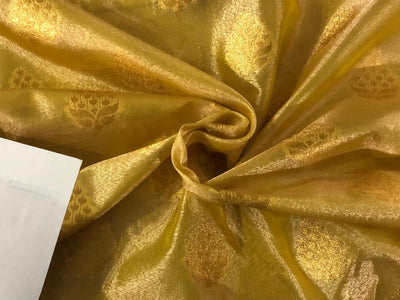 Silk Brocade TISSUE available in 3 colors and designs 44" wide BRO958 purple x gold, sea green and gold self leaf motifs