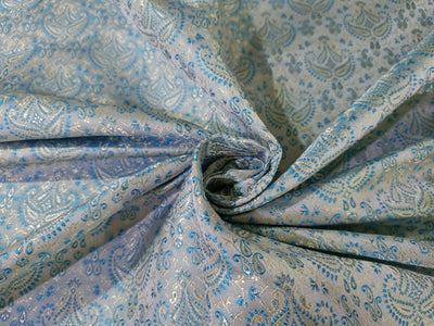 Silk Brocade fabric Grey,Blue Butter Gold 44" wide BRO84[4]
