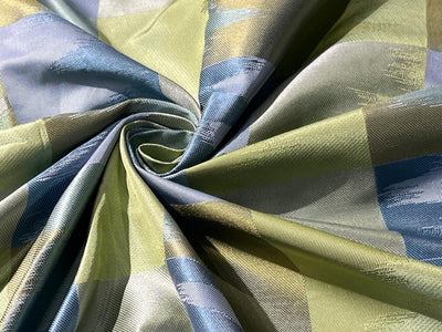 100% Silk Taffeta Jacquard Fabric  SHADES OF BLUE AND GREEN Ikat LOOK (pronounced: E–cot) LOOK TAFJACNEW19