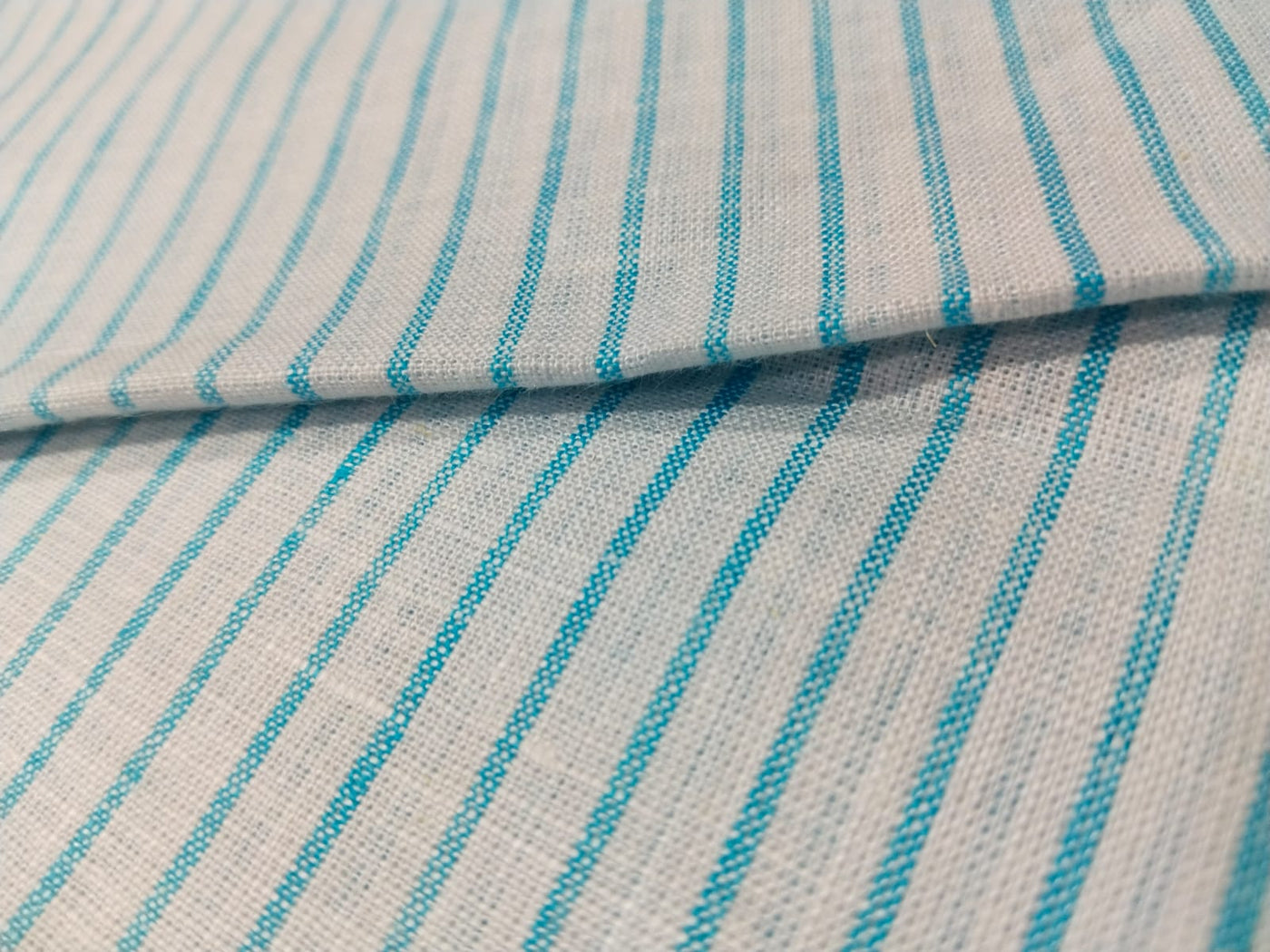 100% Linen stripe 60's Lea Fabric 58" wide available in two colors blue and white and ivory ,yellow, brown[10800]