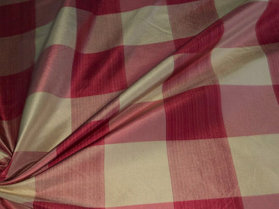 100% Silk tafetta plaids pink salmon,dusty red and golden cream [tafnewc19roll]