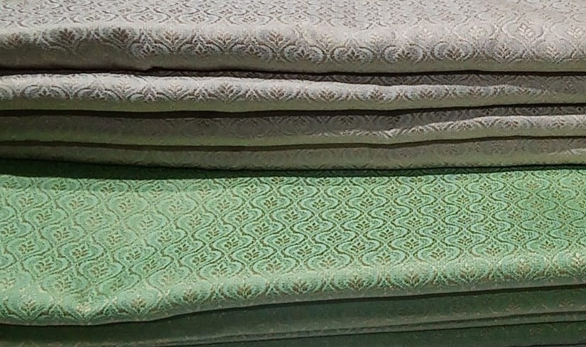 Silk Brocade fabric with leaf  jacquard available in3 colors sky blue , mint and lilac BRO990