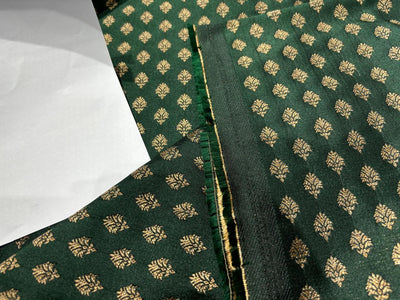 Silk Brocade fabric  EMERALD GREEN with gold motif  Jacquard  54" wide BRO943 available in 3 different designs of motifs