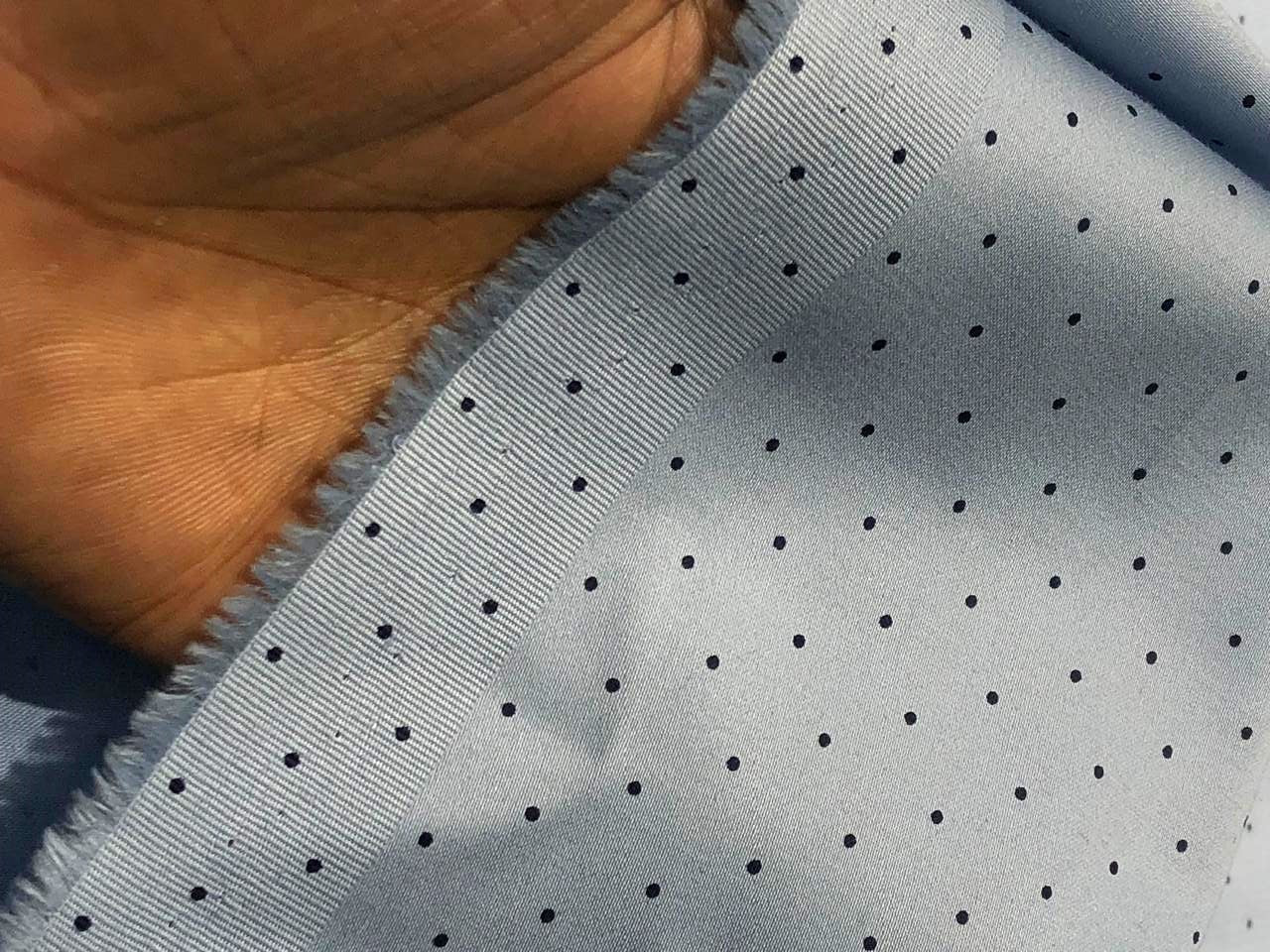 100% COTTON SATIN powder blue with black tiny dots  54" wide [17576]