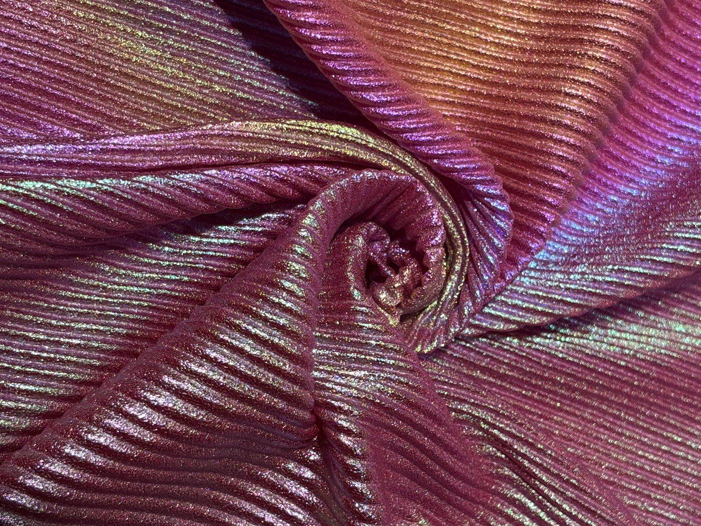 Pleated Rainbow Foil Fabric With Lycra 58'' Wide available in two colors barbie pink and candy pink [17249/50]