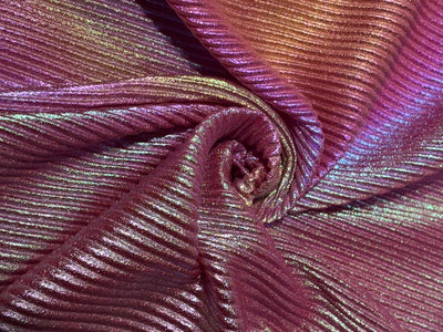 Pleated Rainbow Foil Fabric With Lycra 58'' Wide available in two colors barbie pink and candy pink [17249/50]
