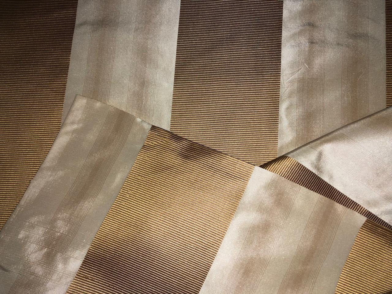 100% silk taffeta STRIPE cream and gold jacquard stripe TAFS139[14]