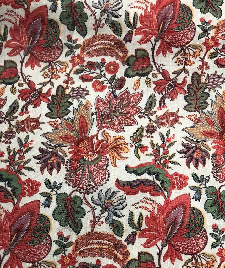 Viscose Linen 20% 80% Spun digital print available in 2 designs cream with red green and grey floral and green and beige floral print [17603/04]
