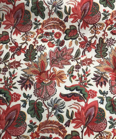 Viscose Linen 20% 80% Spun digital print available in 2 designs cream with red green and grey floral and green and beige floral print [17603/04]