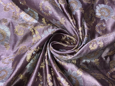 Silk Brocade fabric with metallic gold and silver floral jacquard 44" wide available in 2 colors mauve and pink salmon BRO981