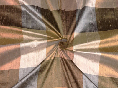 100% silk dupion  Plaids fabric shades of gold, brown and grey with slubs DUPNEWC31[2]