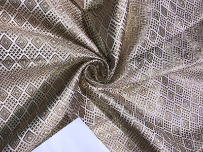 Silk Brocade fabric 44" wide  IVORY WITH METALIC GOLD MOTIF JACQUARD BRO980 available in 3 designs