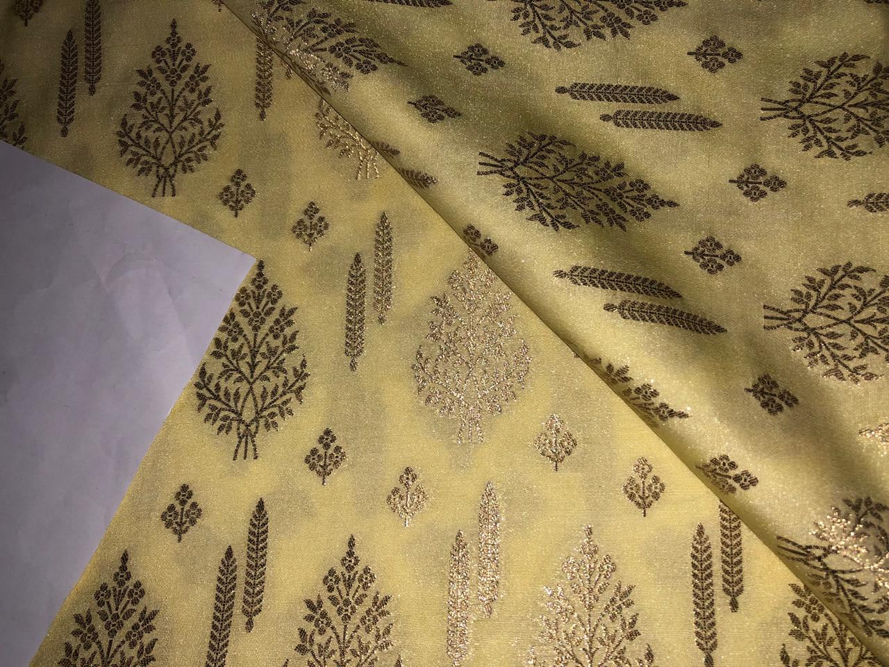 Silk Brocade fabric 44" wide available in 4 COLORS LEMON YELLOW DARK SALMON OLIVE AND  DARK BEIGE BRO908