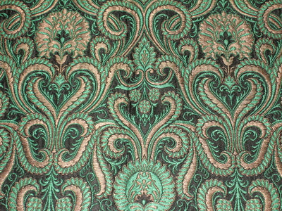 Heavy Pure Silk Brocade Fabric Green, Bronze &amp; Black