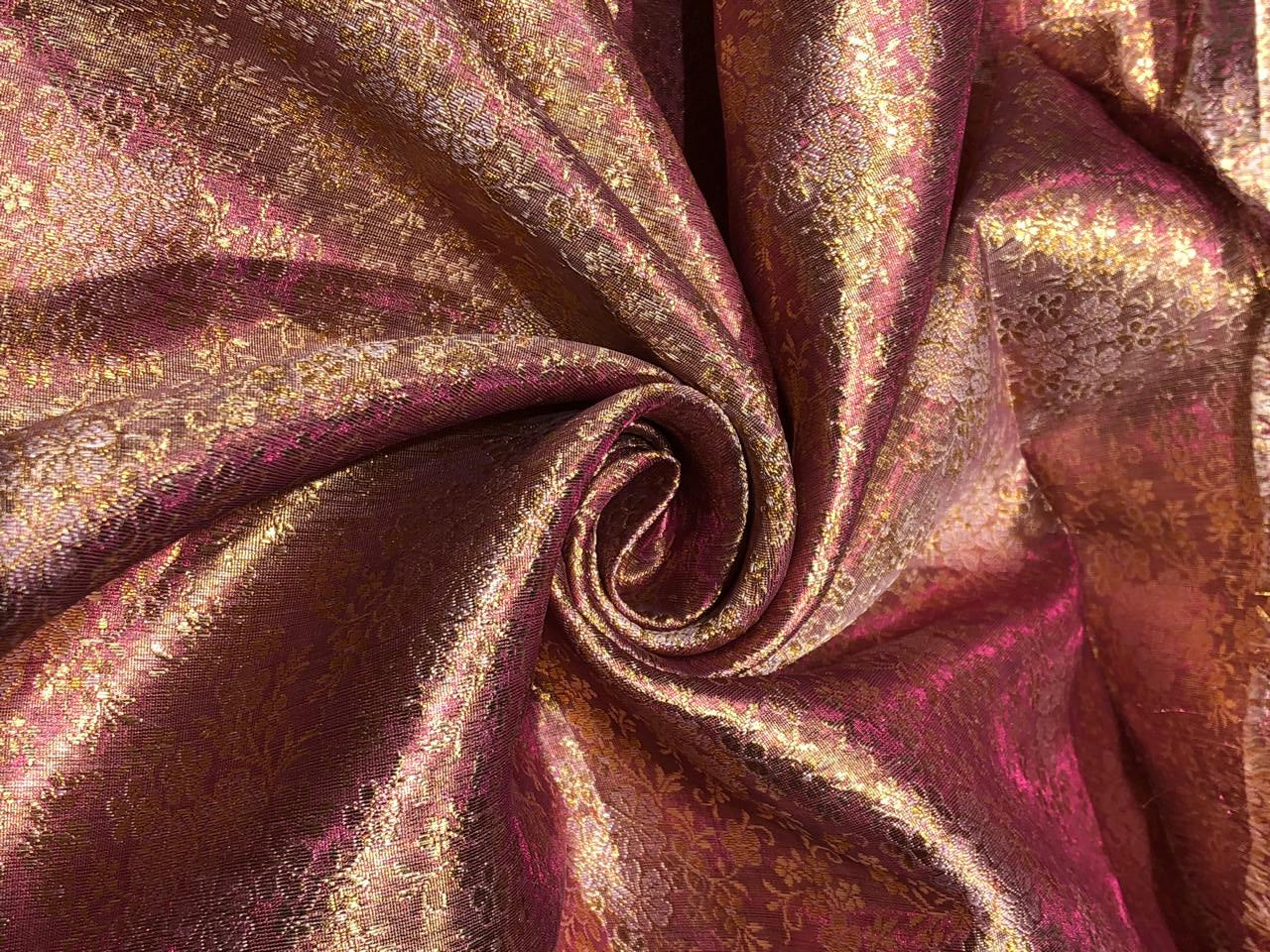 Silk Brocade fabric 44" two tone pink x gold floral  jacquard BRO1046[3]