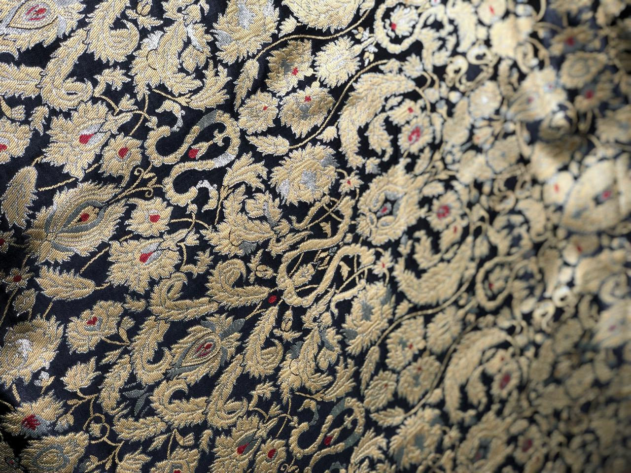 Brocade Heavy KING KHAB  Fabric  black ,red with gold and white gold jacquard 36" wide BRO959[5]