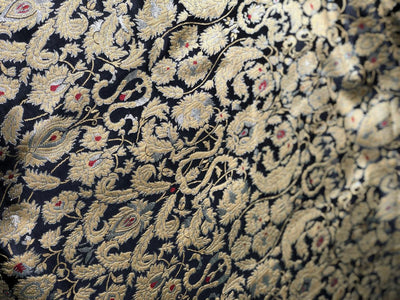 Brocade Heavy KING KHAB  Fabric  black ,red with gold and white gold jacquard 36" wide BRO959[5]
